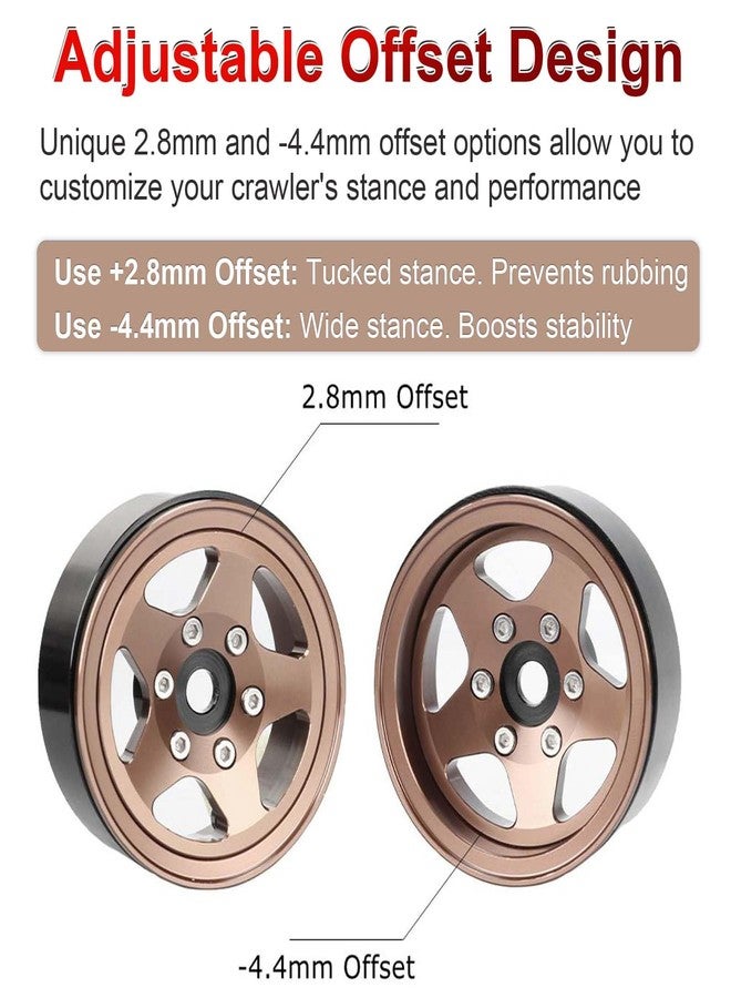 LAFEINA 1.55 inch Beadlock Wheels +2.8mm/-4.4mm Adjustable Offset Rims for 1/10 1/12 RC Crawler Car LC70 LC80 JIMNY (5-Spoke, Bronze) - Image 2